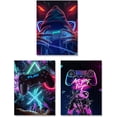 thumbnail image 1 of Neon Gaming Art Posters, 12"x16" Video Game Canvas Wall Art, Gamepad Playstation Controller Decorative Interior Painting Wall Art Posters for Teenage Boys Room Playroom Decor, (Set of 3-Unframed), 1 of 4