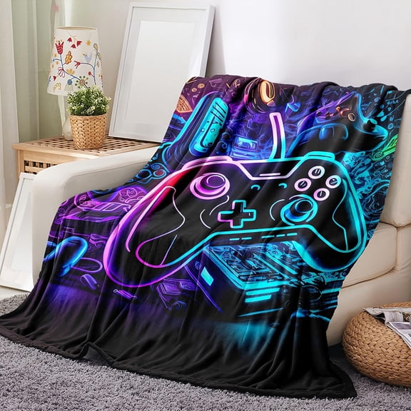 Neon Gaming Controller Blanket for Boys and Teens