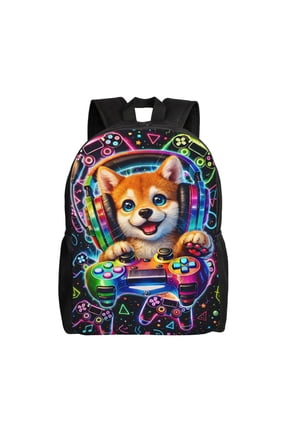 Neon Gaming Dog Backpack Large Capacity Laptop Bag for Men and Women