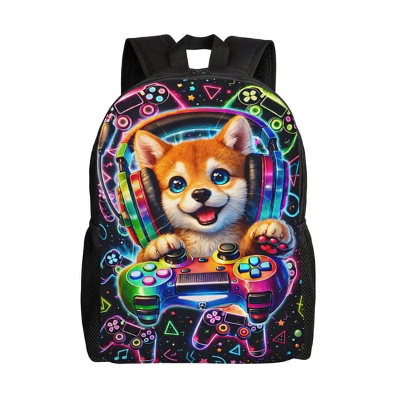 Neon Gaming Dog Backpack Large Capacity Laptop Bag for Men and Women