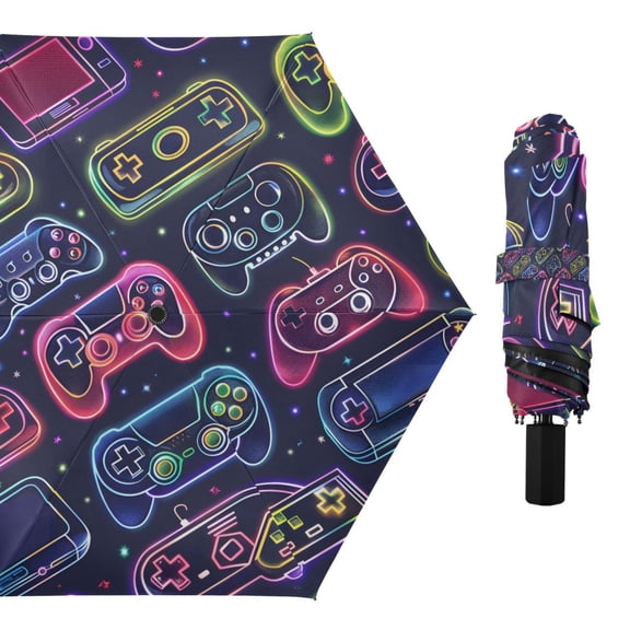 Neon Gaming Joystick Compact Sun Umbrella Windproof Travel Umbrellas for Rain Strong Portable UV Protection