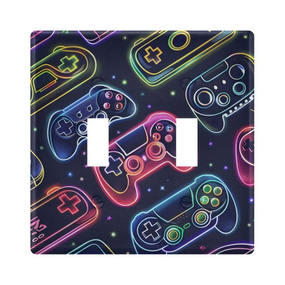 Neon Gaming Joystick Light Switch Plate Covers 2 Gang Wall Plate Plastics Outlet Covers for Kitchen Home Office Decor