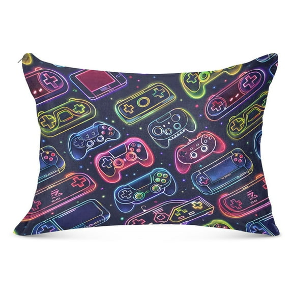 Neon Gaming Joystick Plush Pillow Cases Standard Size Ultra Soft Warm Pillowcases with Zipper 20"x26"