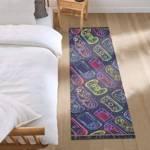 Neon Gaming Joystick Runner Area Rug 2x6 Soft Non-Slip Washable Bedside Carpet for Hallway Bedroom Living Room Home Decor