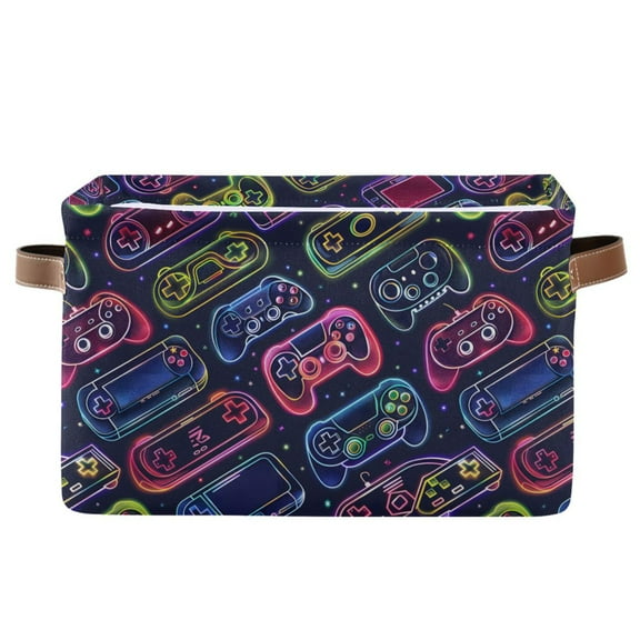 Neon Gaming Joystick Storage Bins with Handle Fabric Organizer Basket Foldable Box 1 Pack 14.2x10.2x8.3