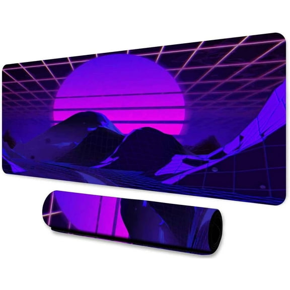 Neon Gaming Mouse Pad 31.5x11.8 Inches Futuristic Retro Mountains Sunset Pattern Mouse Pad for Home Office Gaming Workbench BDLSMN22