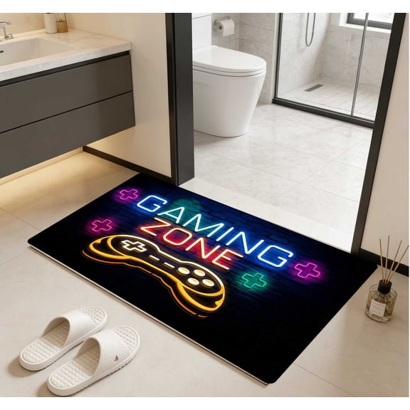 Neon Gaming Style Door Mat - Modern Non-Slip Wear-Resistant Floor Mat for Game Room, Bedside, 1 Piece 40x60cm