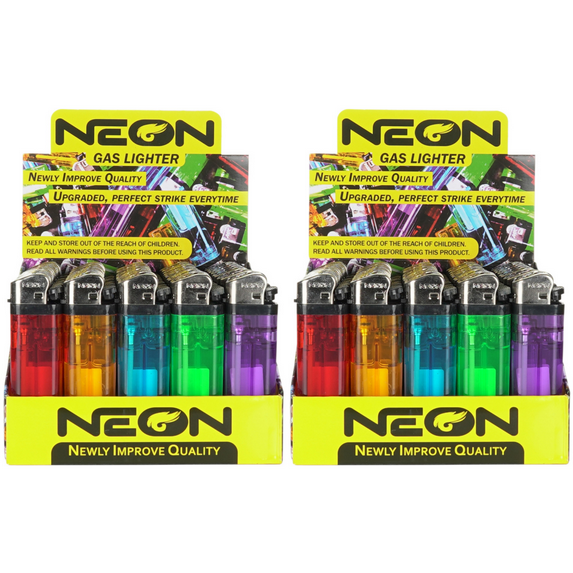 Neon Gas Disposable Lighters Perfect Strike Every time 50 Count Per Pack 100 Count Total (Pack Of 2)