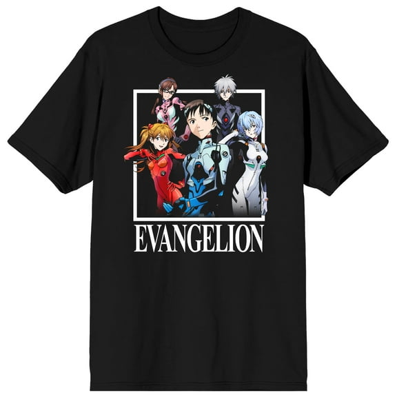 Neon Genesis Evangelion Children Pilots Group Art Crew Neck Short Sleeve Men's Black T-shirt-3XL