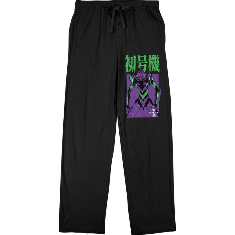 Neon Genesis Evangelion Men's Black Graphic Sleep Pajama Pants