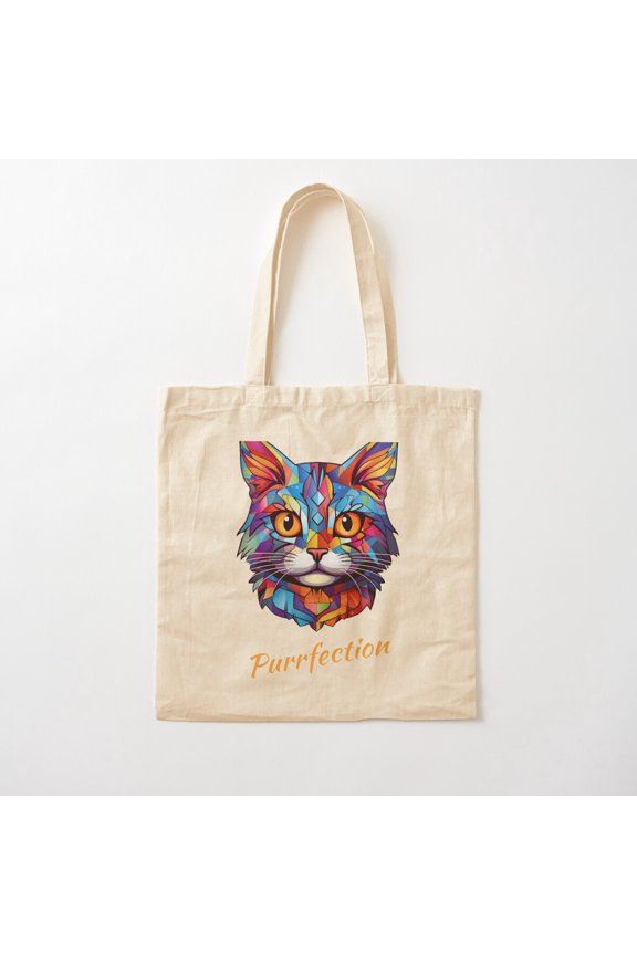 Neon Geometric Cat Head Canvas Tote Bags, Reusable Shopping Bag