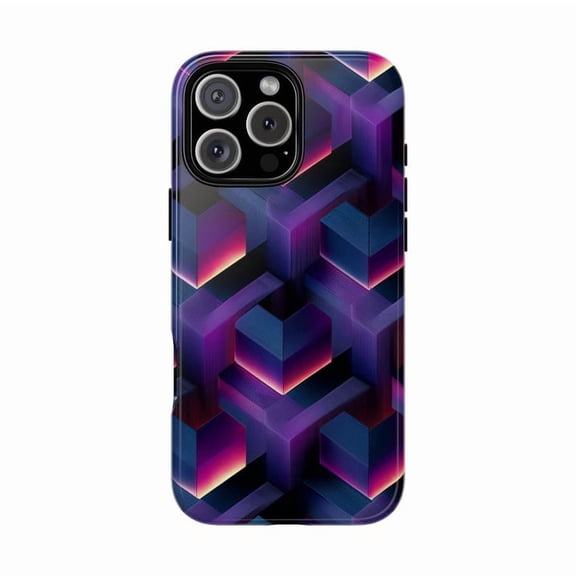 Neon Geometric Cube iPhone Case Futuristic Purple Grid Digital Art for iPhone 17 16 15 14 13 12 11 Pro Max