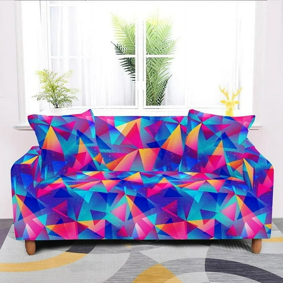 Neon Geometric Sofa Cover For Living Room 1/2/3/4 Seater Stretch Couch Covers Dust-proof Elastic Slipcover Pillowcases Available