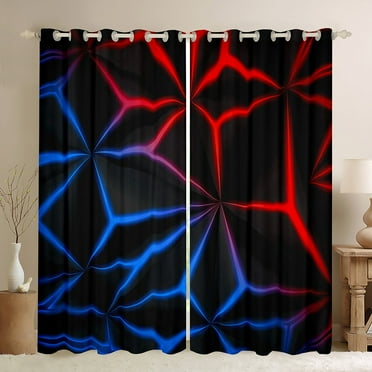 Neon Geometry Window Curtains & Drapes 38"W x 45"L Red Blue Gradient Neon Light Curtains Geometric Diamond 30%-50% Blackout Curtains for Bedroom, Modern Window Treatments Luxury Room Decor Women