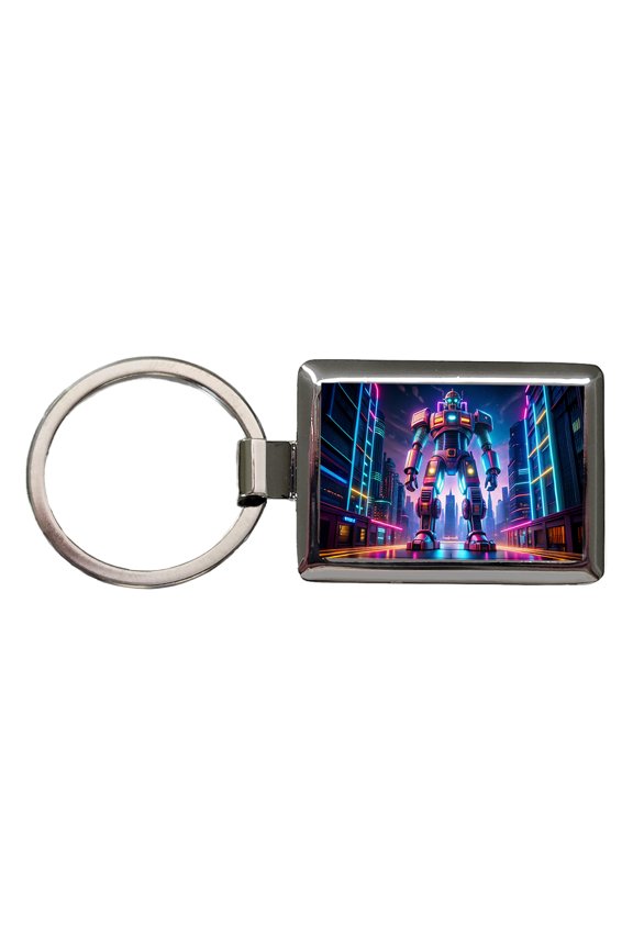 Neon Giant Sci-fi Robot Metal Rectangle Keychain