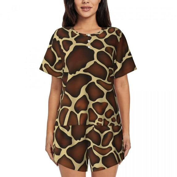 Neon Giraffe Print Pajamas Daily 2 Piece Kawaii Pajama Sets Female Short Sleeve O Neck Casual Pattern Nightwear