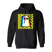 Neon Glitch Ghost Hoodie Trippy Retro Spooky Pullover Halloween Sweatshirt