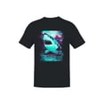 thumbnail image 1 of Neon Glitch Shark Art Black Men's T-shirt, 1 of 3