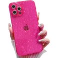 thumbnail image 1 of Neon Glitter Clear Case for iPhone 12 Pro Max with Camera Lens Protector, Sparkly Silicone Shockproof Protective Phone Case for Women Girls (Hot Pink), 1 of 7