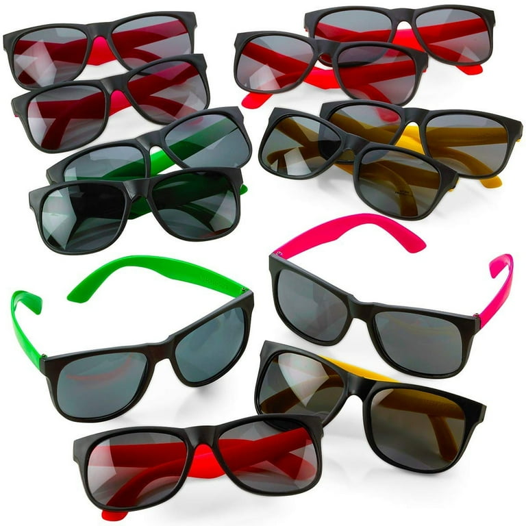 Neon Glow Aviator Shades 80s Retro Pack of 24 with Dark Lenses in Assorted Colors Perfect Props Party Favors and Getaway Accessories for Kids
