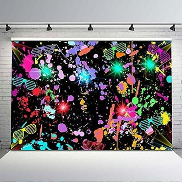 Neon Glow in The Dark Backdrop Paint Splatter Graffiti Glow Party 80s 90s Themed Birthday Background Colorful Neon Party Birthday Backdrops Photo Studio Props