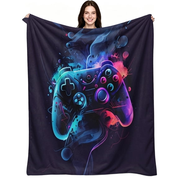 Neon Glow Game Controller Print Flannel, Soft Warm Flannel Fleece, Modern Aesthetic Neon, Throw Blanket, Cozy Warm, Home Decor, Sofa Bed Gaming Room, Hobby Gift