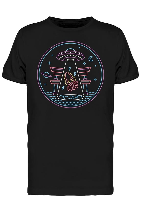 Neon Glow Octopus Abduction T-Shirt Men -Image by Shutterstock, Male Medium