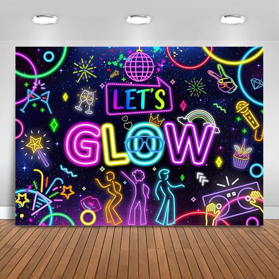 Neon Let's Glow Party Backdrop Glow in The Dark Party Decorations Banner for Adults Party Supplies Neon Glow(Not Real Glow) Background for Photography