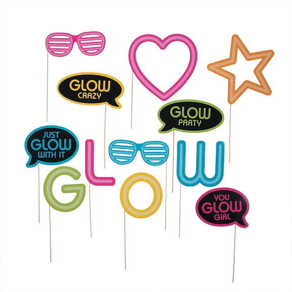 Neon Glow Party Photo Stick Props - Party Favors - 12 Pieces