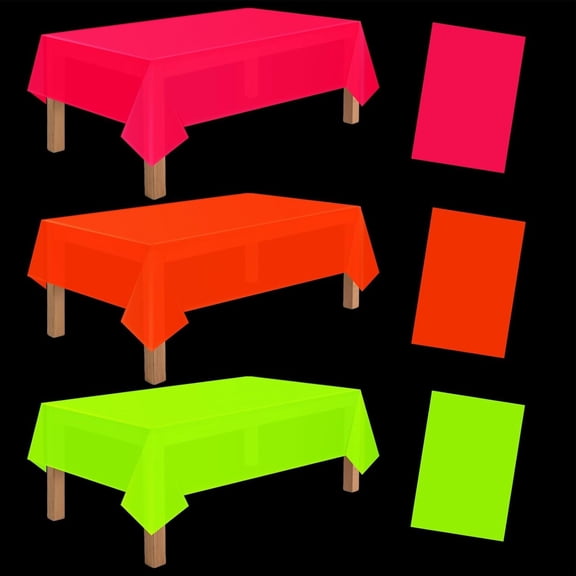 Neon Glow Party Table Cloth - 3 Pack, 54 x 72 Inch Rectangle Tablecloths for Fluorescent,Space Glow in The Dark Party Supplies Table Cove (Macaron Yellow Orange)