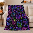thumbnail image 1 of Neon Gothic Motifs Chains Bows, Festive Halloween Scene, Warm Flannel Blanket for Living Room and Family Room with Detailed Artwork, Art Lovers Halloween Gift, Festive Home Decor, 1 of 9