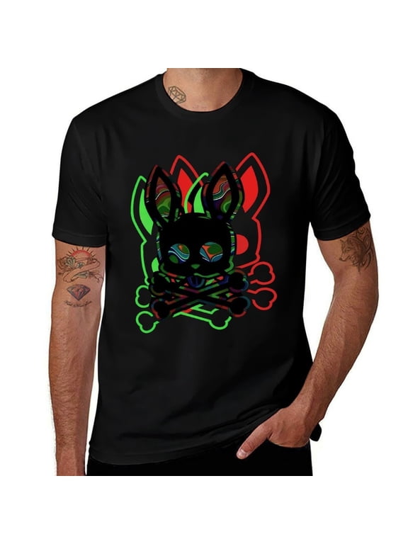 Neon Gothic Rabbit Skull Crossbones Black T Shirt Alternative Graphic Tee