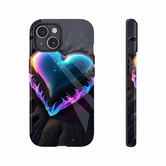 Neon Gradient Flame Heart Cyberpunk Style iPhone Case for Fashion Lovers Tech Enthusiasts Valentine’s Day Gift Compatible with iPhone 11/12/13/14/15/16 (Pro Max/Plus)