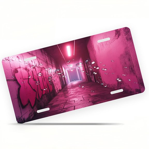 Neon Graffiti Corridor Funny Personalized License Plate Rust-proof Stainless Steel Metal License Plate Suitable For Men And Women 12.2" x 6.2"