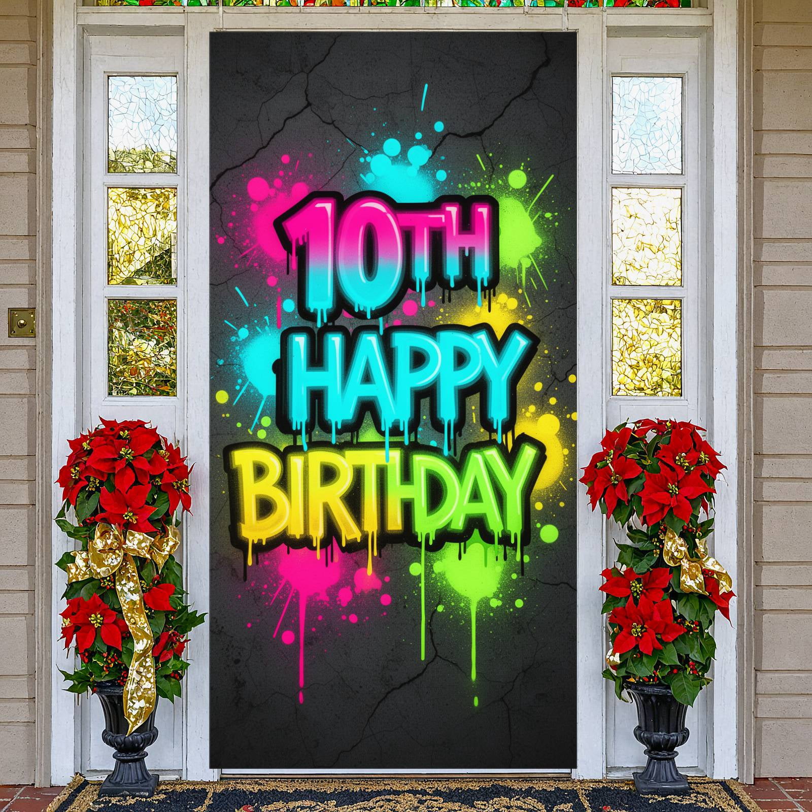 Neon Graffiti Happy 10th Birthday Banner 3D Letter Display Splash Ink ...