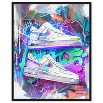 Neon Graffiti Sneaker Wall Canvas Neon Sneaker Art by Art Remedy, Black Frame, 16" x 20"