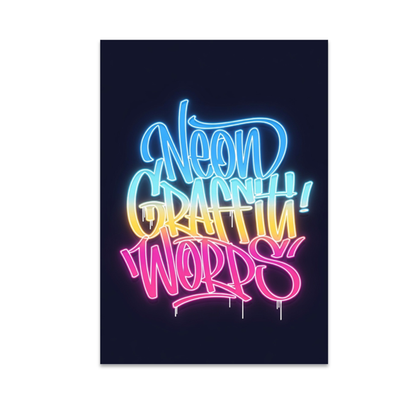 Neon Graffiti Words Wall Art - Urban Decor Enthusiast - 13x19 Poster Print