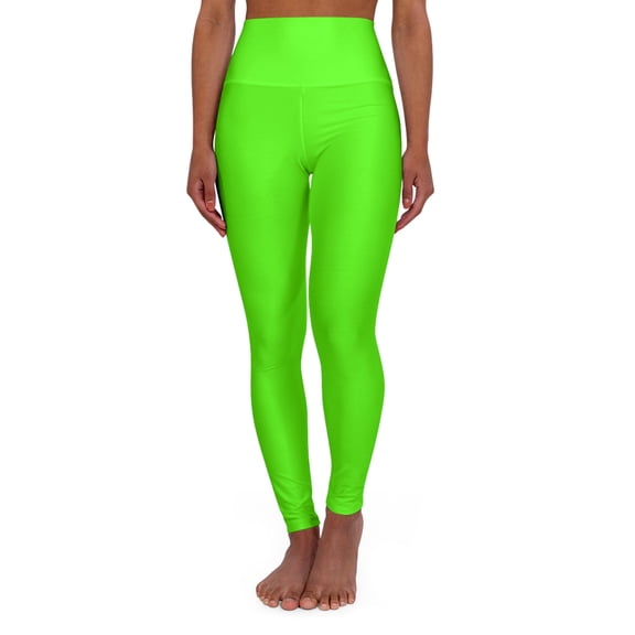 Neon Grass Green Color High-Waist Yoga Leggings Women's Seamless Poly-Span Stretchy Pants XS-2XL