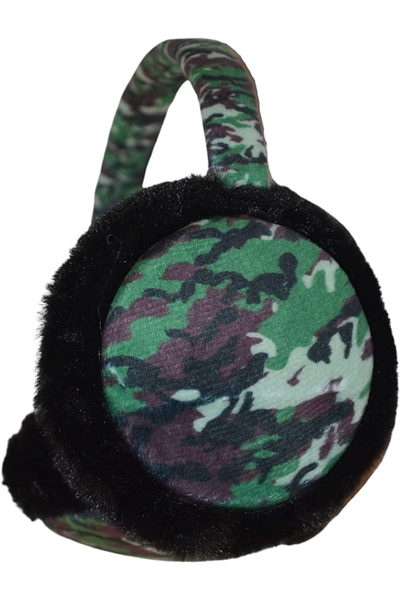 Neon Green & Brown Camo Fluffy Ear Muffs for Men and Women, Fuzzy Adult Earmuffs, Adjustable Winter Ear Warmer Headband