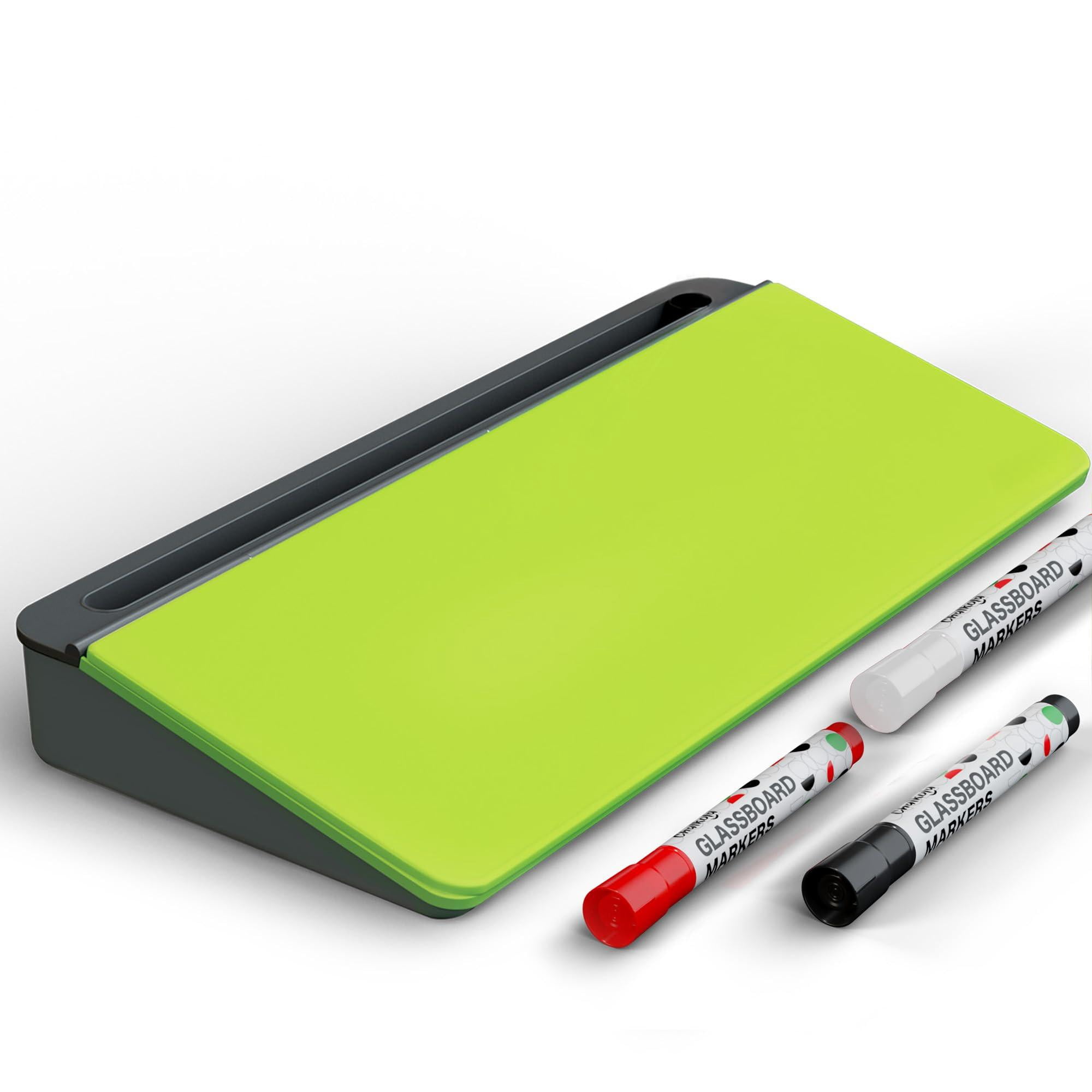 Neon Green Glass Desktop Whiteboard With Storage - Dry Erase Board  Work Desk Organizers Computer Stand Home Office Accessories Workspace Buddy + 3 Markers