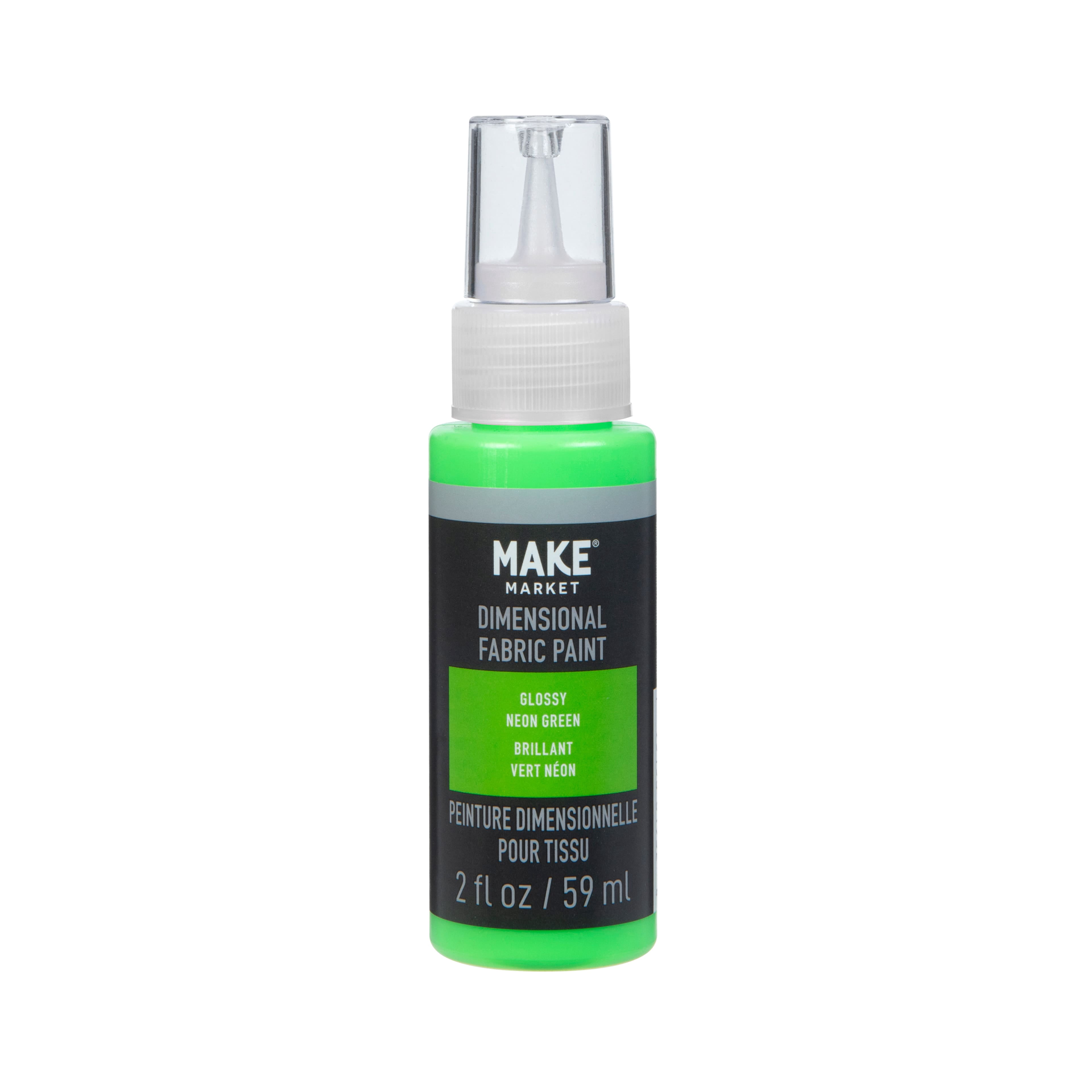 Make Market Neon Green Glossy Dimensional Fabric Paint - 2oz Easy-Squeeze Bottles in Assorted Colors for DIY Apparel & Accessories, Nontoxic & Washable, 12 Pack