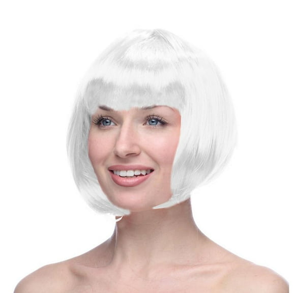 Neon Green Halloween Wig, 12 Inch Short Straight Synthetic Fiber Wig with Flat Bangs for Parties Cosplay