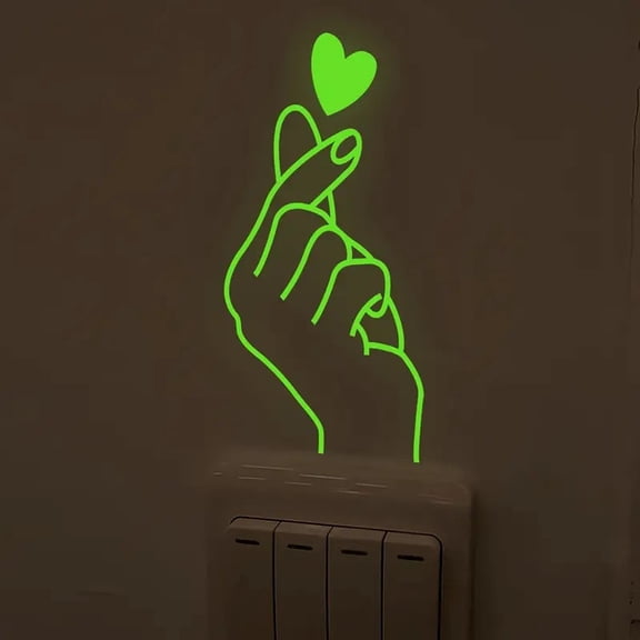 Neon Green Heart Gesture Wall Sticker - Glow-in-the-Dark Hand Gesture Decal for Fun Home Decor