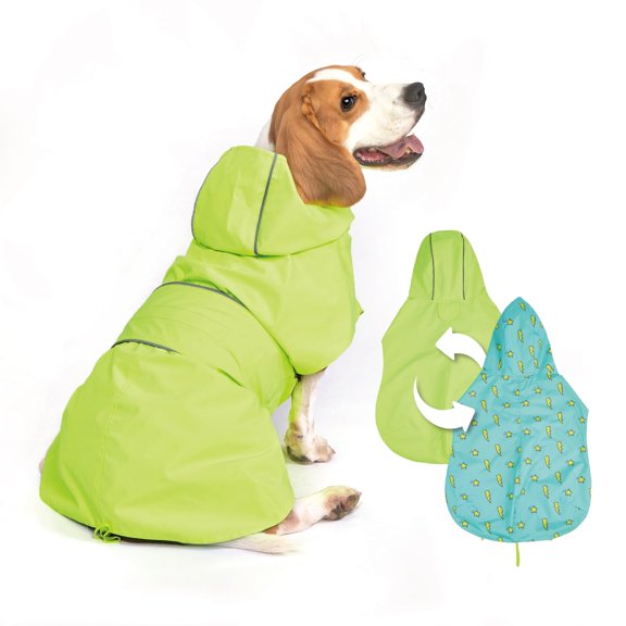 Neon Green Large Dog Raincoat, Waterproof Reversible Slicker Poncho for Medium to 2X Large Dogs
