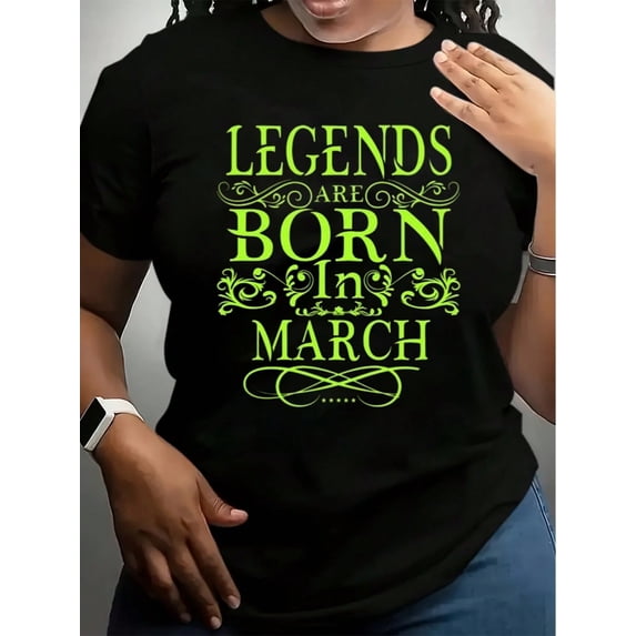 Neon Green Legends Born In March Quote Unisex Short Sleeve Graphic T-Shirt