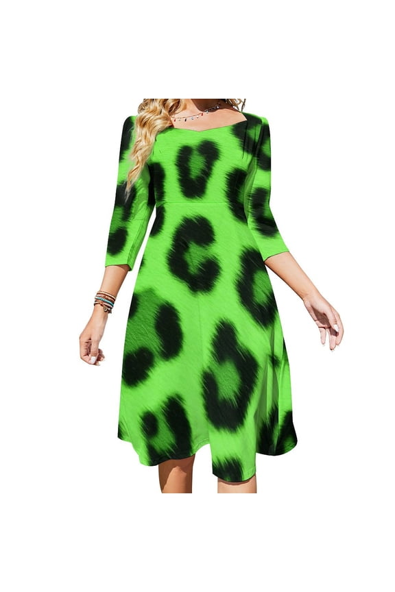 Neon Green Leopard Print Texture Dress Summer Dresses Woman Street Style Big Size Casual Dress