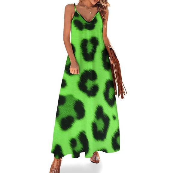 Neon Green Leopard Print Texture Sleeveless Dress Dresses Women Summer Women's Summer Clothing