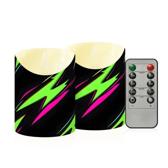Neon Green Lightning Flameless Candles 2 PCS with Remote Realistic Moving Flame LED Tapered Pillar Set for Home Decor