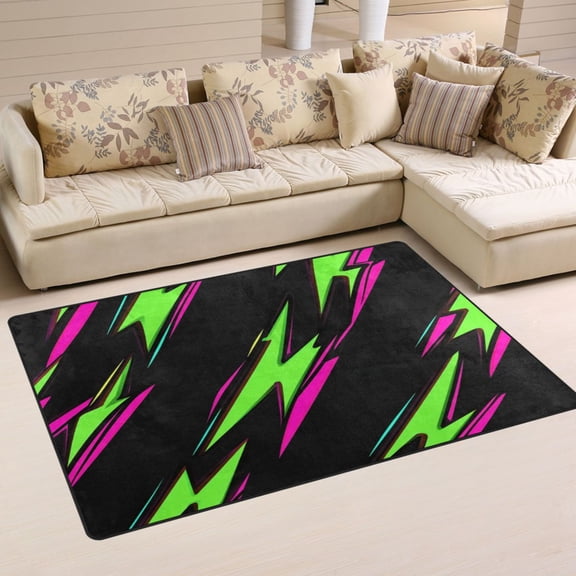 Neon Green Lightning Soft Polyester Area Rug 31''x20'', Non Slip, Memory Foam, Water Absorbent