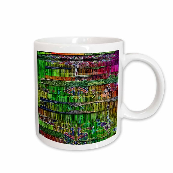 3drose, Neon Green, Pink and Yellow Lines with Beveled Edges Embossed and Textured Rectangles, 15oz Mug